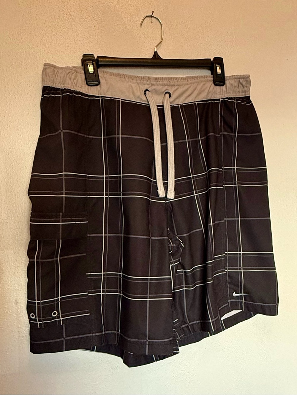 Nike Black Plaid Swim Shorts with Light Gray Waistband
